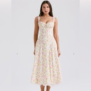 House of CB Rosalee Ivory Meadow Print Cotton Bustier Sundress